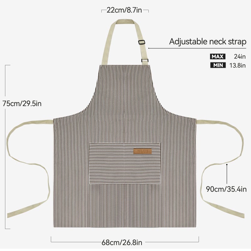 NLUS 2 Pack Kitchen Cooking Aprons, Adjustable Bib Soft Chef Apron with 2 Pockets for Men Women(Black/Brown Stripes) - Image 2